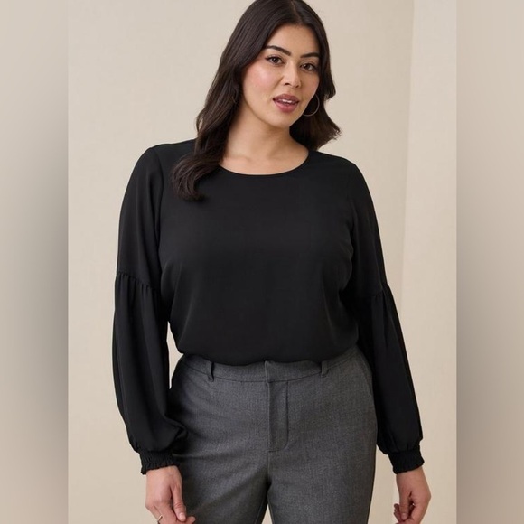 torrid Tops - Torrid Georgette Blouson Sleeve Blouse Black 5X/28W, Corporate Goth Officewear
